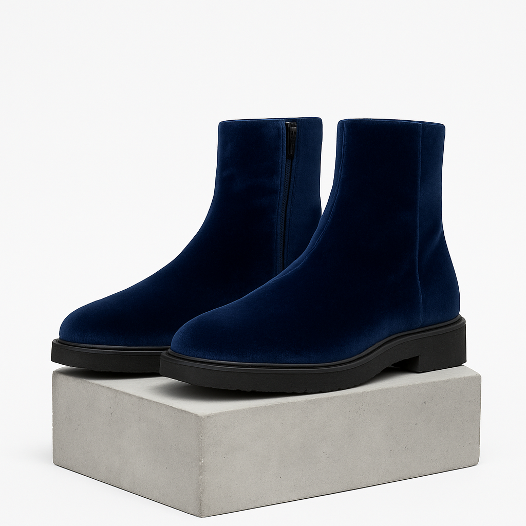 Samtblaue Samtstiefel - Varnberg Schuhe